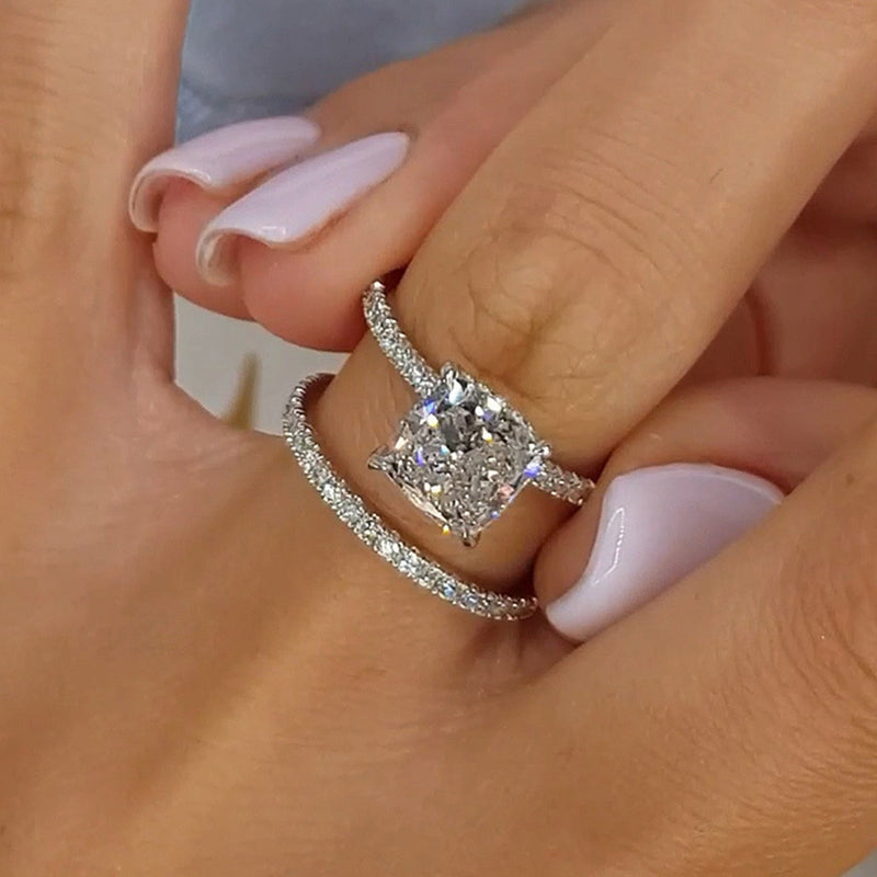 Bridal Cushion 2PC Ring Set | White Gold