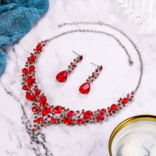 Ruby Crystal Cluster Jewelry Set | White Gold – view 2