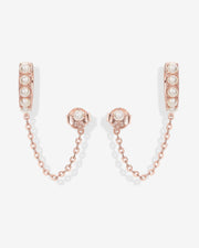 Pearled Chained Huggie Hoop with StudEarrings – view 15