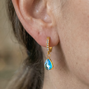 Aquamarine Teardrop Hoop Earrings | Gold – view 2