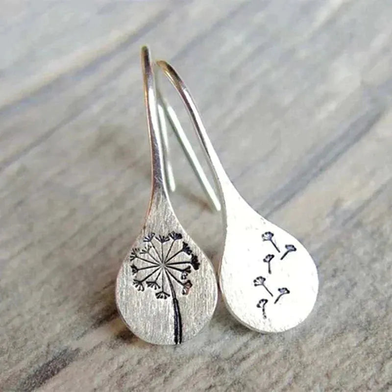 Silver Dandelion Leaf Earrings