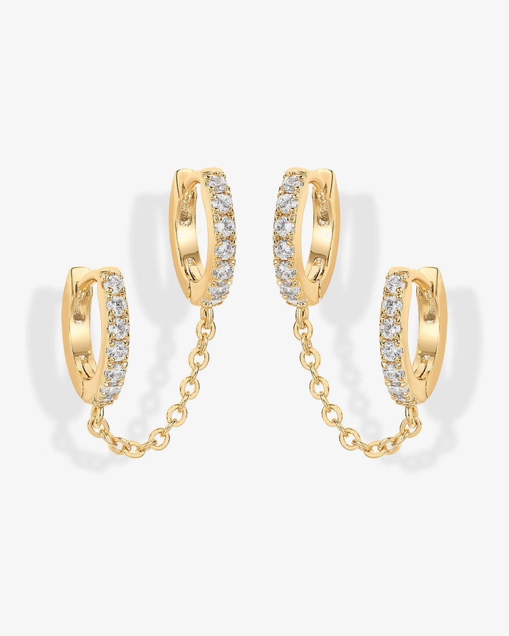 Double Hoop CZ Chained Huggie HoopEarrings