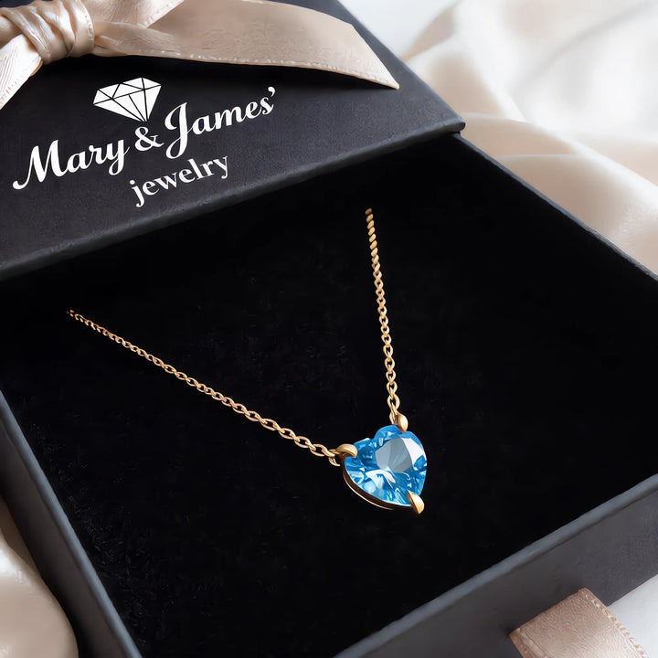 Aquamarine Heart Pendant Necklace | Gold