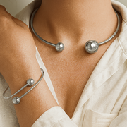 Minimalist Glow Collar & Cuff Bracelet Set | Gold – view 2