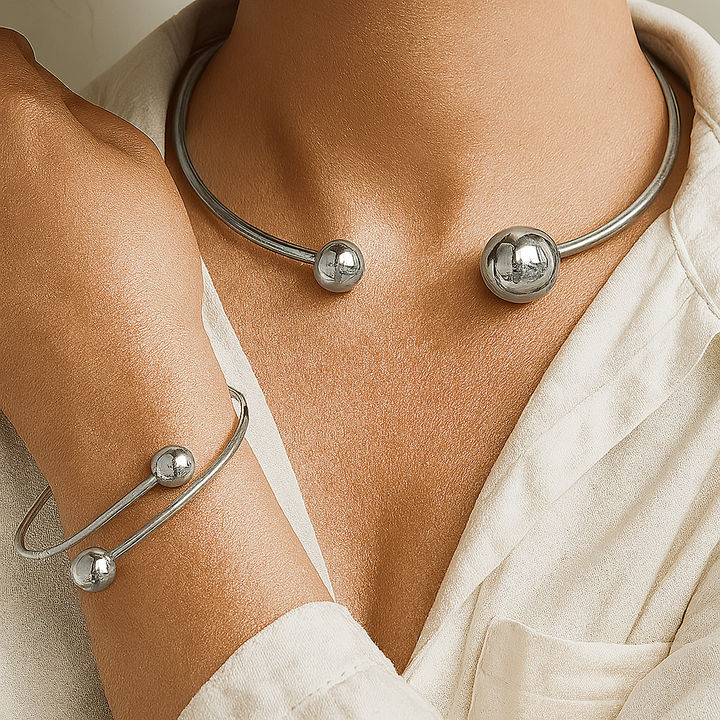Minimalist Glow Collar & Cuff Bracelet Set | Gold – view 2