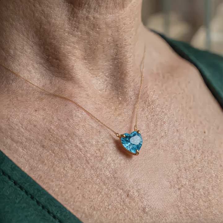 Aquamarine Heart Pendant Necklace | Gold – view 2