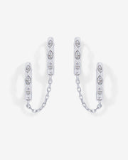 Marquise CZ Double Piercing Chain Huggie HoopEarrings – view 9