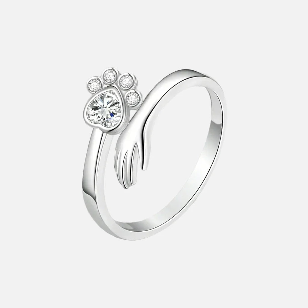 Silver Adjustable Ring – Hand and Paw Print Design