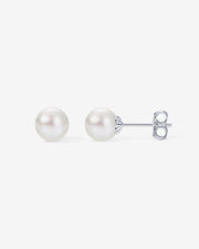 Round White Freshwater Cultured Pearl Earrings – view 3
