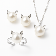 Beautiful Pearl Cat Necklace with Bonus Earrings + Ring – view 2