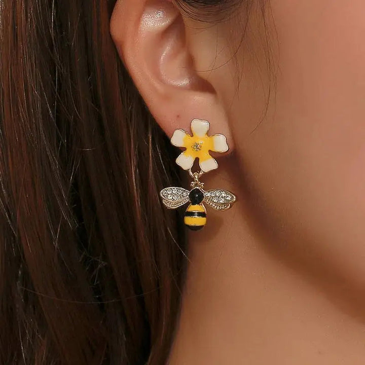 Bee & Sunflower Drop Earrings – view 2