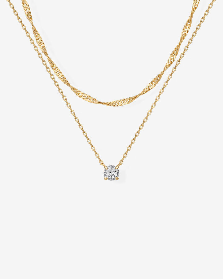 Round Solitaire Layered Necklace Set – view 2