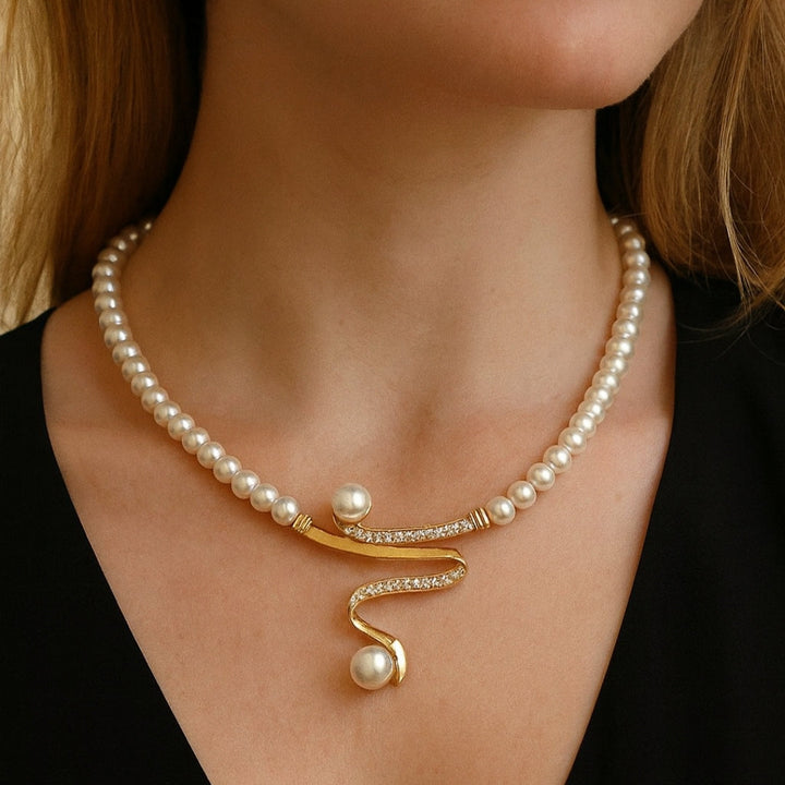 Natural Pearl Necklace + Earrings Set – view 2