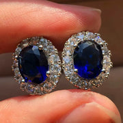 Oval White Sapphire Stud Earrings | White Gold – view 2