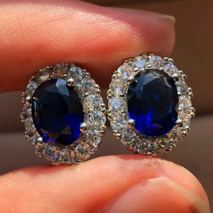 Oval White Sapphire Stud Earrings | White Gold – view 2