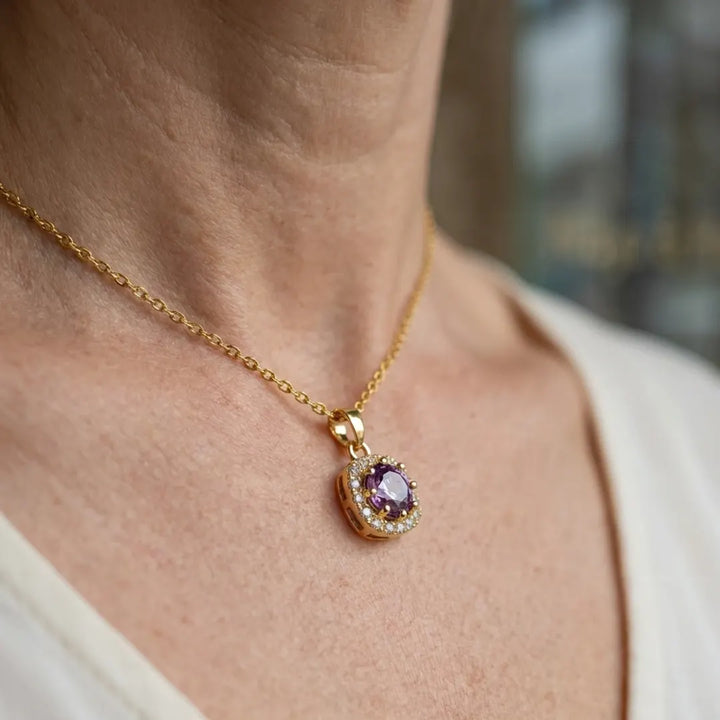 Amethyst Square Pave Necklace | Gold – view 2