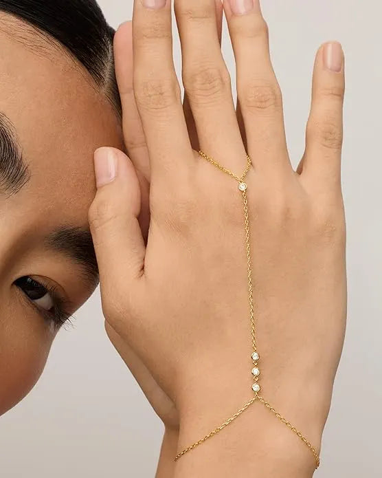 Beaded Handchain Bracelet | Gold – view 2