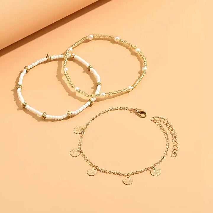 Coastal Charm 3-Piece Layered Anklet Set | Gold – view 2