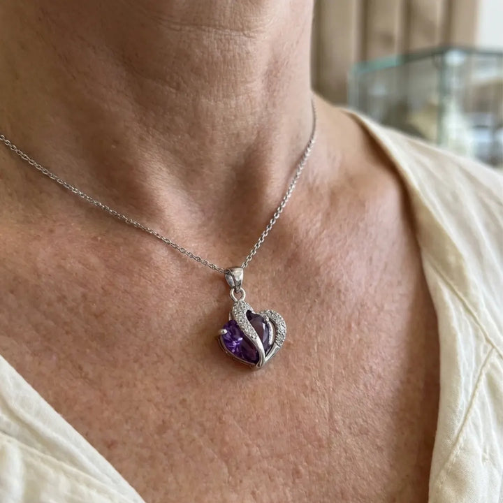 Amethyst Two Heart Necklace | White Gold – view 2