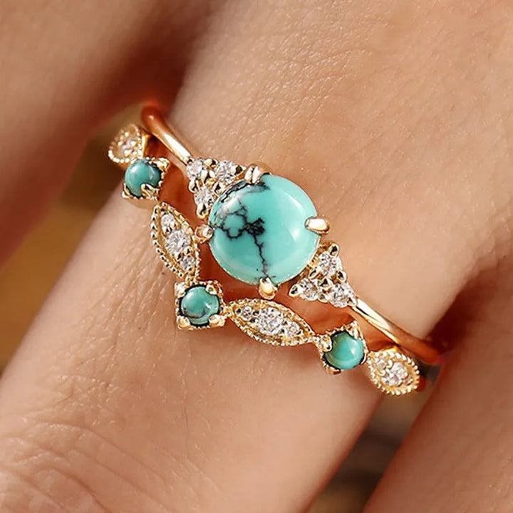 Aureva Turquoise Crown Ring Set | Gold – view 2