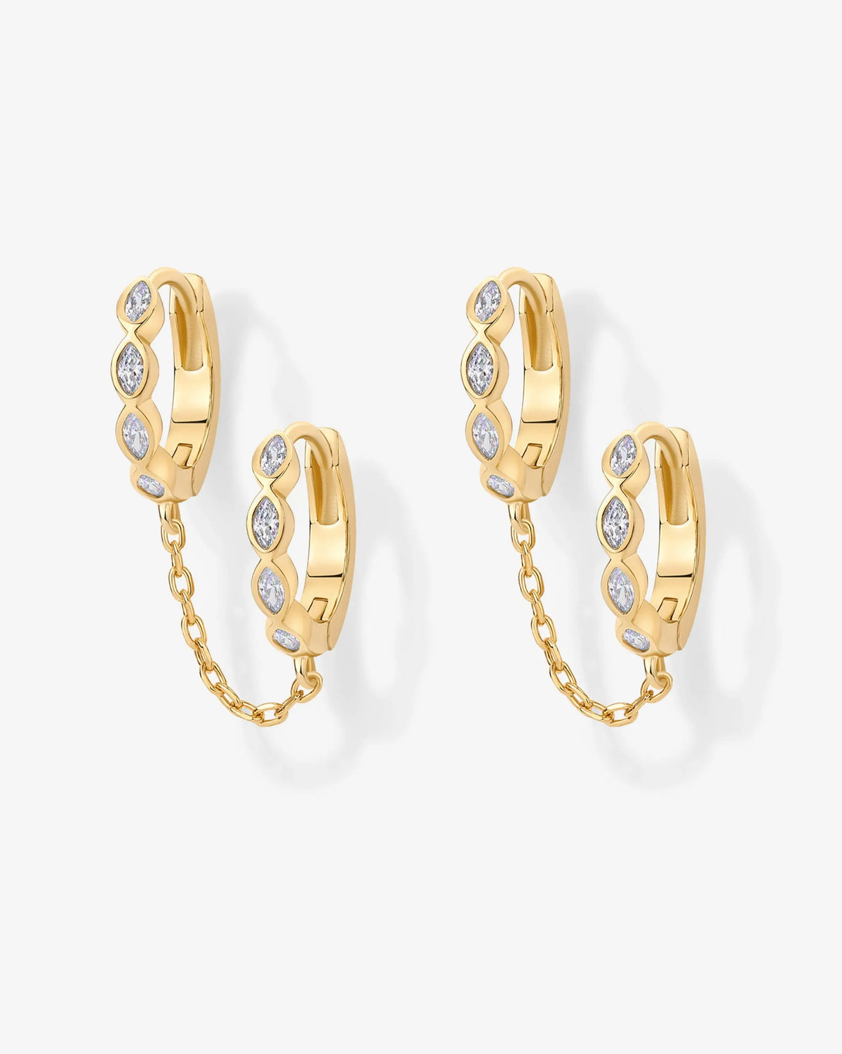 Marquise CZ Double Piercing Chain Huggie HoopEarrings