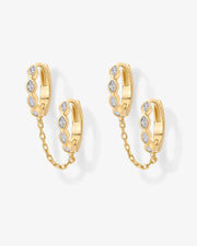Marquise CZ Double Piercing Chain Huggie HoopEarrings