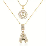 Pave letter initial necklace set | White Gold – view 2