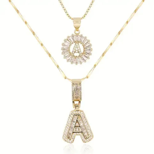 Pave letter initial necklace set | White Gold – view 2