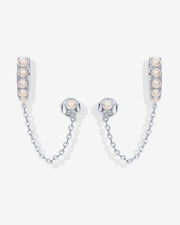 Pearled Chained Huggie Hoop with StudEarrings – view 11
