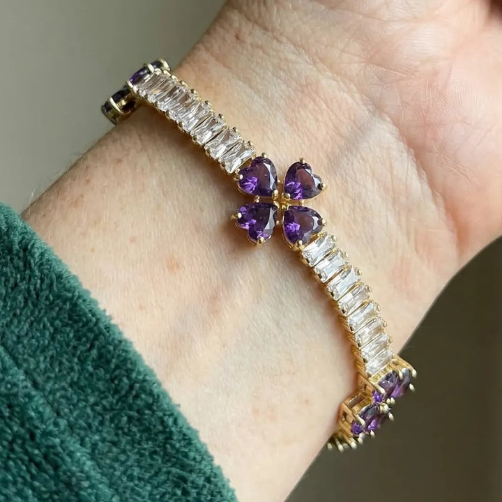 Amethyst Clover Heart Bracelet | Gold – view 2