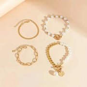 Chic Gold 4-Piece Bracelet Set - Snake, Pearls & Links | Gold – view 4