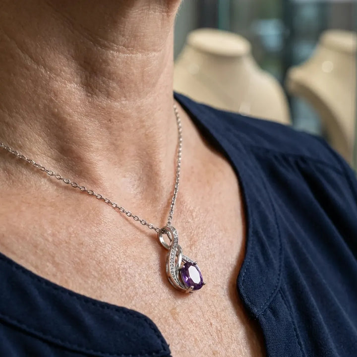 Amethyst Infinity Pave Necklace | White Gold – view 2