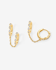 Marquise CZ Double Piercing Chain Huggie HoopEarrings – view 4