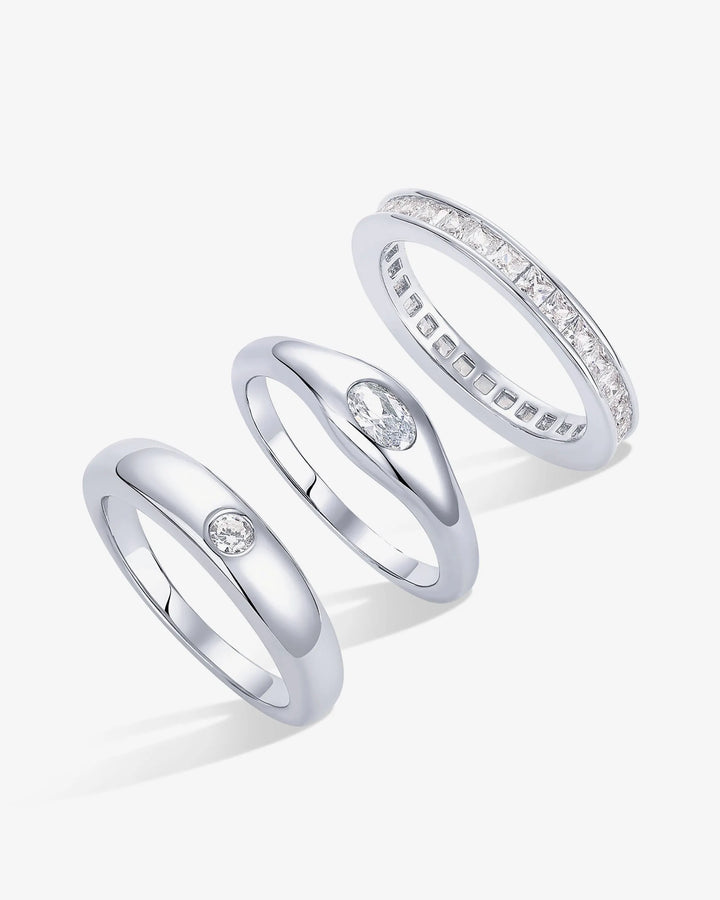 Mixed Stone Cuts Band Ring Set of 3 – view 2