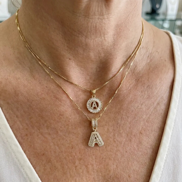 Pave letter initial necklace set | Gold – view 2