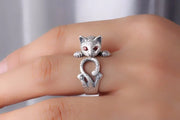 Adjustable Hand Painted Cat Ring in Silver – view 2
