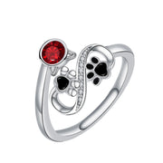 Black Paw Print Adjustable Ring With Red Gemstone – view 5