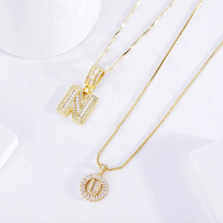 Pave letter initial necklace set | Gold – view 2