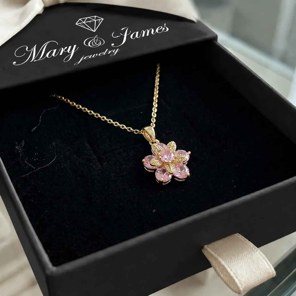 Amorea Pink Flower Necklace | Gold